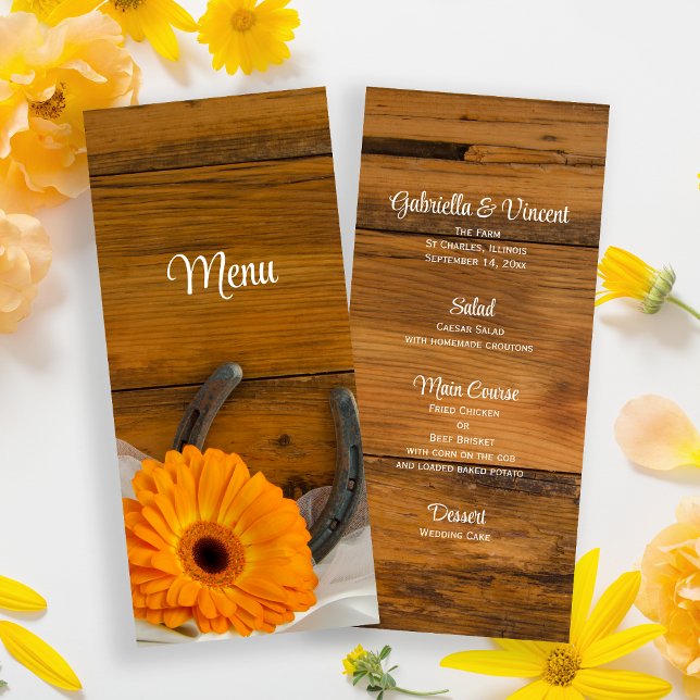 Menu Mariage campagnard Orange Daisy et Horseshoe (Créateur téléchargé)