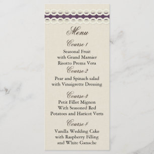 Menu MARIAGE CAMPAGNARD pourpre pour burlap et dentelle