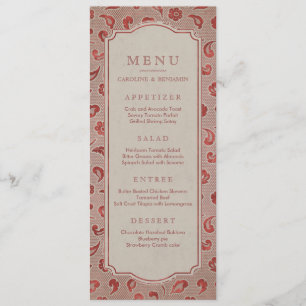 Menu mariage campagnard rustique dentelle rouge Kr