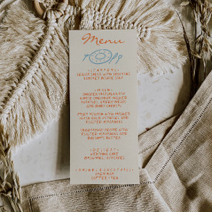 Menu Mariage Caprice Bleu Orange Dessiné à la Main