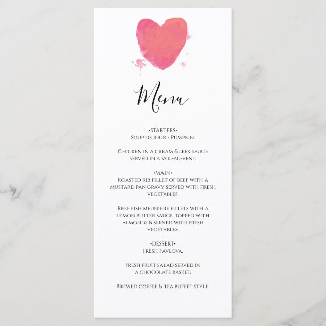 Menu Mariage cardiaque rustique aquarelle (Devant)