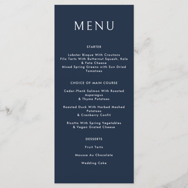 Menu Mariage céleste Abstrait bleu foncé or (Devant)