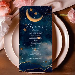 Menu Mariage céleste de minuit bleu étoiles de lune