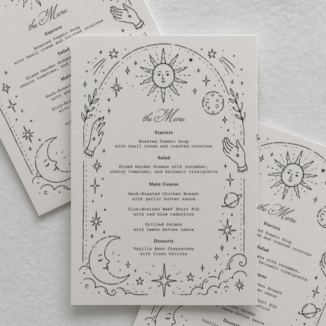 Menu Mariage céleste Lune Étoiles  (Créateur téléchargé)