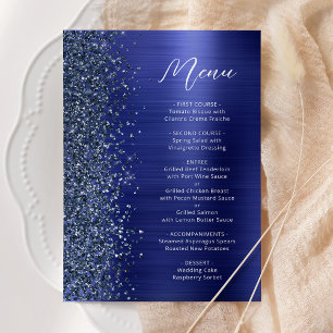 Menu Mariage chic en écriture scintillante bleu marine