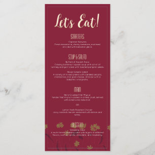 Menu Mariage Chic Moderne Élégant Simple Vin Rouge