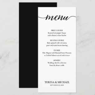 Menu Mariage chic noir et blanc simple modifiable