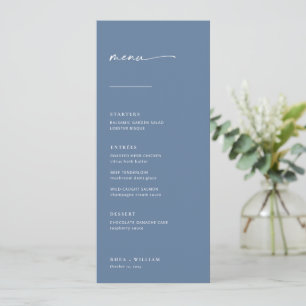 Menu Mariage Chic + Simple Script Moderne   Bleu