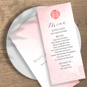 Menu Mariage chinois Aquarelle double bonheur