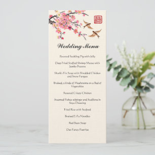 Menu Mariage chinois de peinture à l'encre sur fleurs e