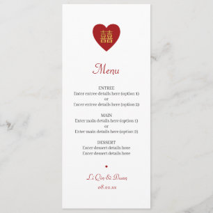 Menu Mariage chinois Double Bonheur Rouge Or