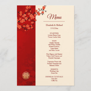 Menu Mariage Chinois Fleur de Cerisier Rouge BILINGUE