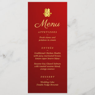 Menu Mariage chinois rouge dégradant double bonheur