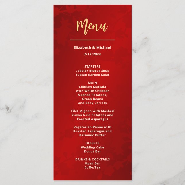 Menu Mariage chinois rouge moderne (Devant)