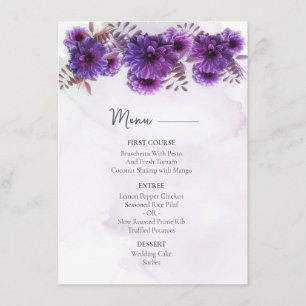 Menu Mariage Chrysanthème Aquarelle Violet