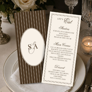 Menu Mariage Classique Monogramme Argenté Marron et Ivo