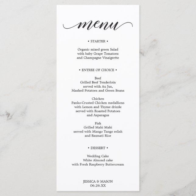Menu Mariage classique ou carte de menu Fête des m (Devant)