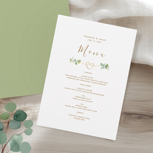 Menu Mariage Cœur Doré Verdure (Créateur téléchargé)