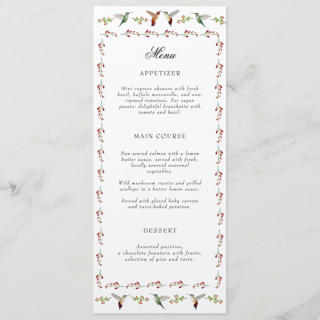 Menu Mariage Colibri (Devant)
