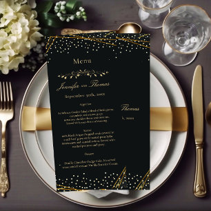 Menu Mariage Confetti Parties scintillant Noir Dor