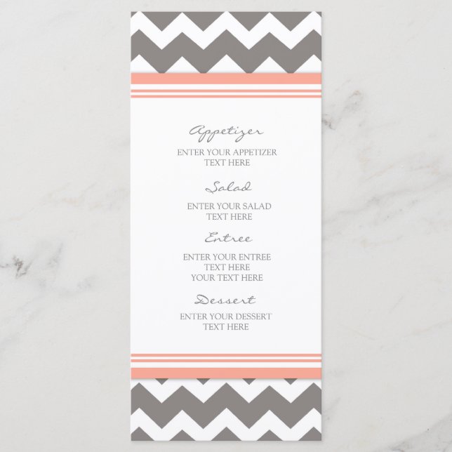 Menu mariage Coral Grey Chevron (Devant)