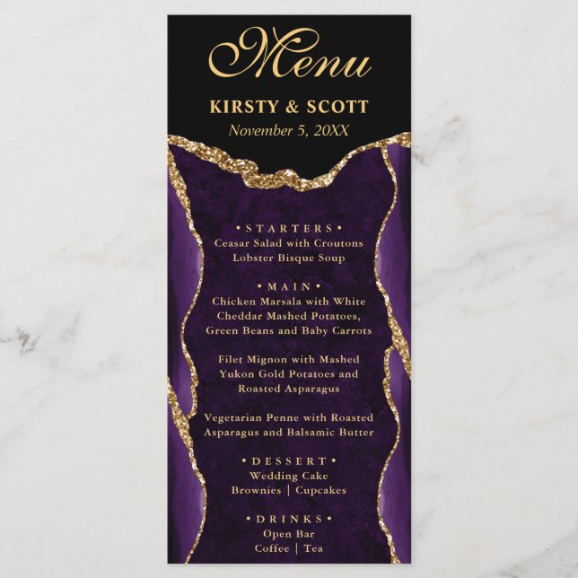 Menu Mariage d'agate de Parties scintillant de violet e (Devant)