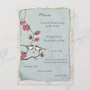 Menu Mariage damassé en cerise fleur