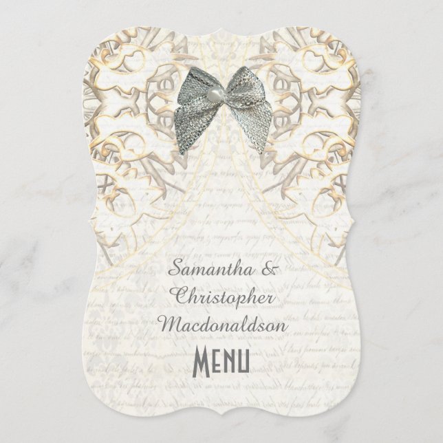 Menu mariage damassé en dentelle blanche (Devant)
