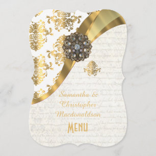 Menu mariage damassé parchemin or et blanc