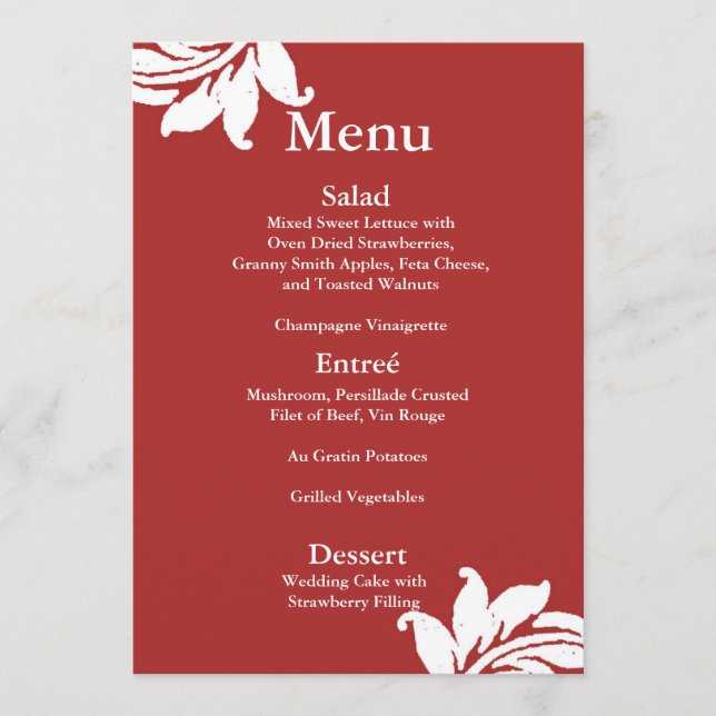 Menu Mariage damassé rouge (Devant)