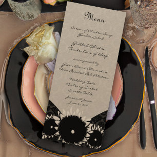 Menu Mariage damassé Sunflower noir