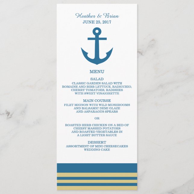 Menu Mariage d'Ancres Blue Gold (Devant)