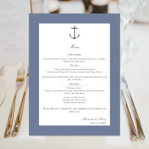 Menu Mariage d'Ancres nautiques simple   Dusty Blue