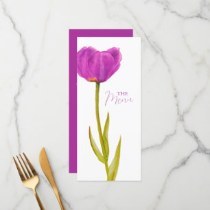 Menu Mariage d'aquarelle à tulipe violet simple