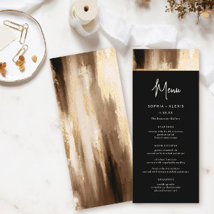 Menu Mariage d'aquarelle Abstraite noire et dorée