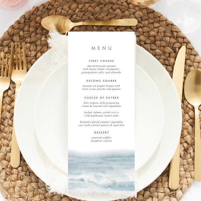 Menu Mariage d'aquarelle bleu côtier (Créateur téléchargé)