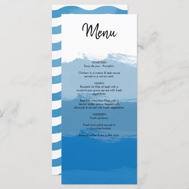 Menu Mariage d'aquarelle bleu plage (Devant / Derrière)