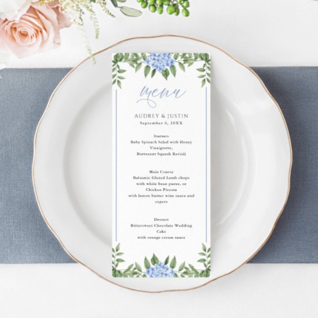 Menu Mariage d'aquarelle Blue Hydrangea (Créateur téléchargé)