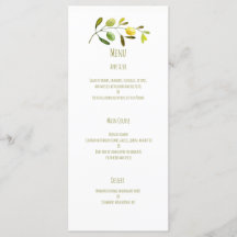 Menu mariage d'aquarelle de branche d'olive