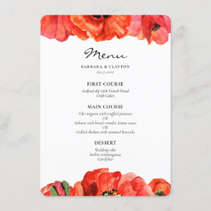 Menu Mariage d'aquarelle de pavois rouges