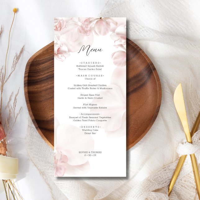 Menu Mariage d'aquarelle d'orchidée rose poussiéreux (Créateur téléchargé)