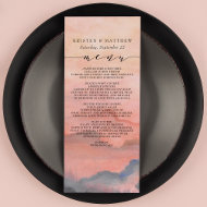 Menu Mariage d'aquarelle du coucher de soleil rustique 