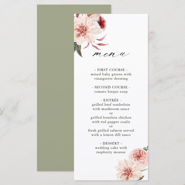 Menu Mariage d'aquarelle du jardin végétal (Devant / Derrière)