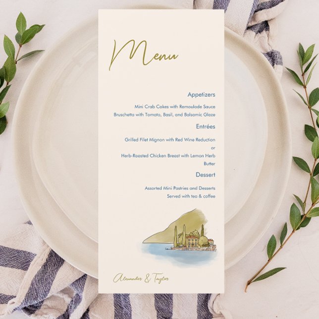 Menu Mariage d'aquarelle du lac de Côme (Créateur téléchargé)