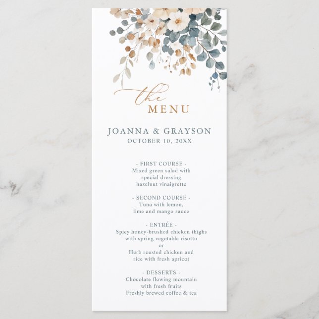 Menu Mariage d'aquarelle florale moelleuse (Devant)