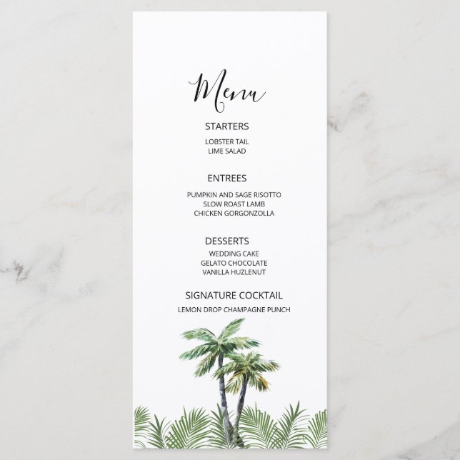 Menu Mariage d'aquarelle moderne Palm Tree (Devant)