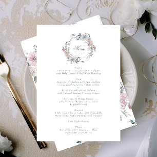 Menu Mariage d'aquarelle romantique à couronne florale