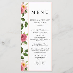 Menu Mariage d'aquarelle rose pâle