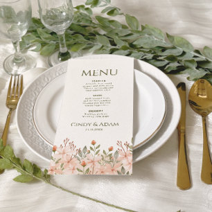Menu Mariage d'aquarelle rose pâle
