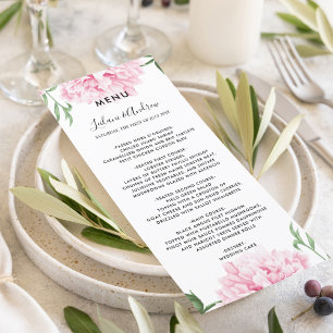Menu Mariage d'aquarelle rose Peony